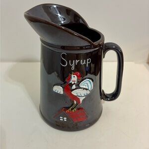 Vintage Redware Crowing Rooster Syrup Pitcher Brown Glaze